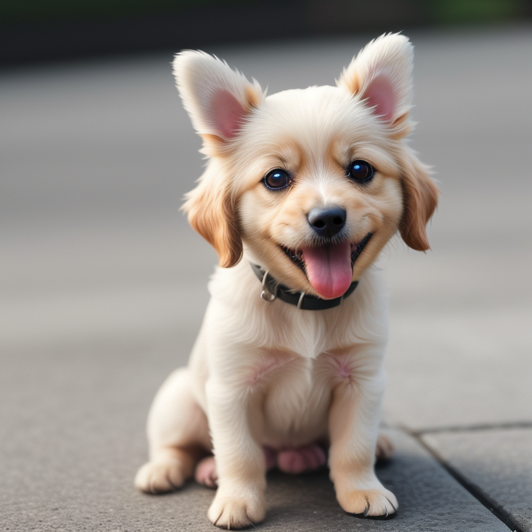 Adorable Puppy with Fluffy Ears and a Happy Expression Sitting Outdoors