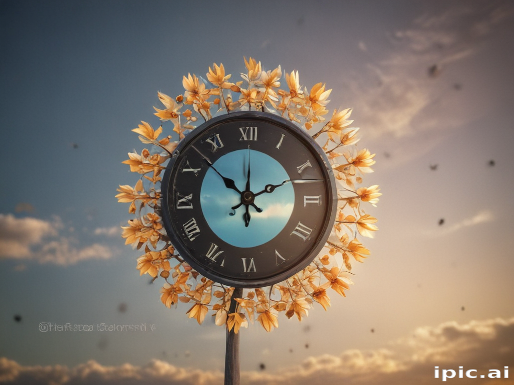 Time Blossoms: A Clock Surrounded by Beautiful Floral Elements in Nature