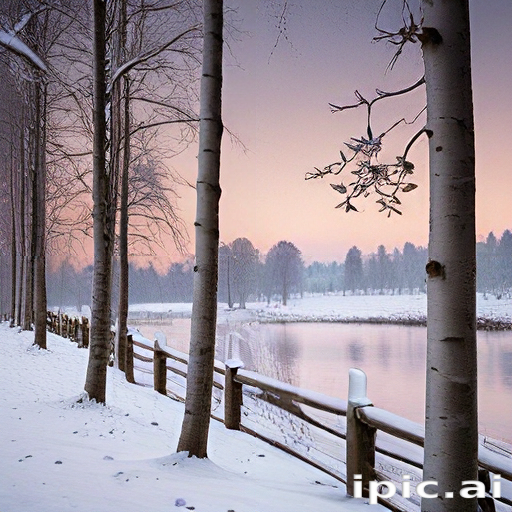 Tranquil Winter Landscape Featuring Snow-Covered Trees and a Serene River