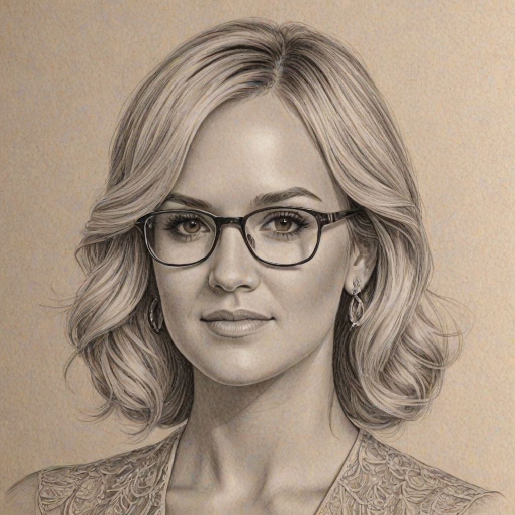 Magnificent Carrie Underwood, pencil sketch, portrait of Delightful woman 1924s in glasses, hair style beatnik, outline, clear lines, fine lines, 8k