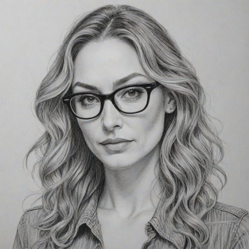 Captivating Drea de Matteo, pencil sketch, portrait of Captivating woman 1939s in glasses, hair style beatnik, outline, clear lines, fine lines, 8k