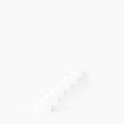 Create a minimalist black and white icon of a zigzag staircase on a plain background, using a Canon EOS R5 camera with a 50mm f/1.2 lens, ISO 100, aperture f/8, and a shutter speed of 1/200 sec for sharp detail and contrast.