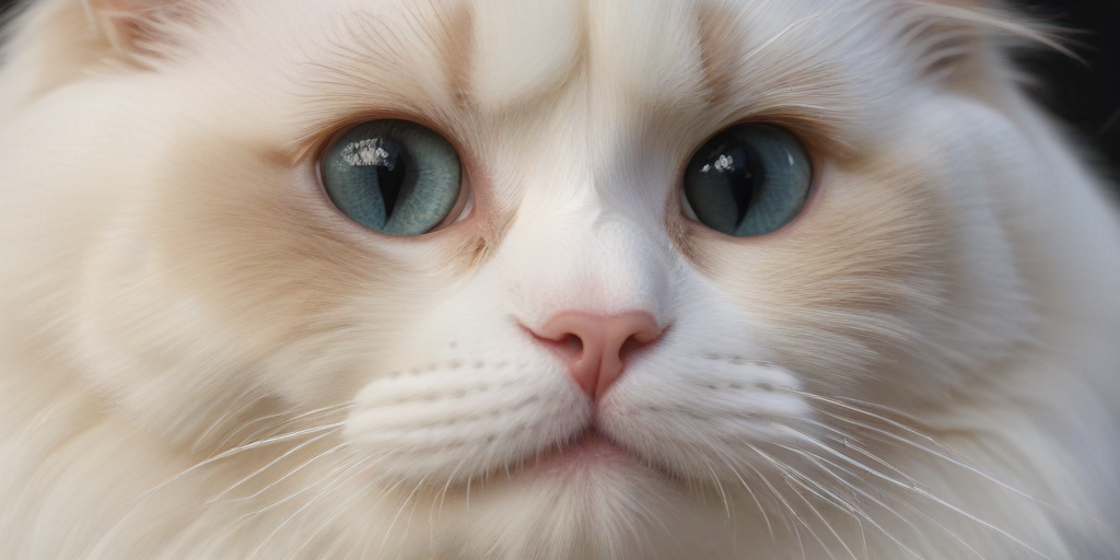 A Majestic Close-Up of a Fluffy White Cat with Striking Blue Eyes
