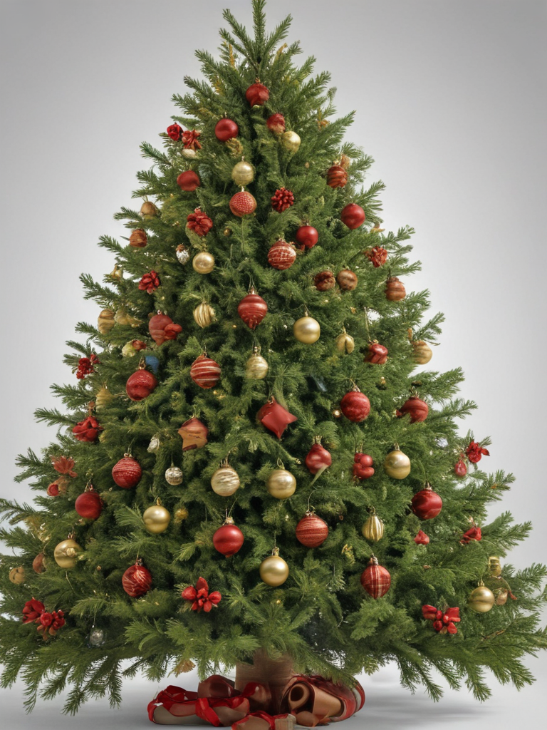 A Beautifully Decorated Christmas Tree with Red and Gold Ornaments.