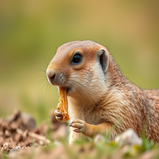 a close-up shot of a prairie dog eating with a soft focus background, natural lighting, ISO 200, f/4 aperture, 50mm lens, captured with a DSLR camera