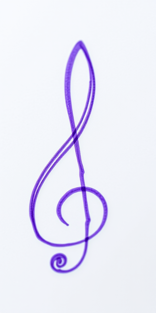 create a high-resolution image of a hand-drawn purple treble clef on a transparent background, using a DSLR camera with a macro lens, aperture set to f/2.8, ISO 100, and a shallow depth of field for enhanced detail and focus.
