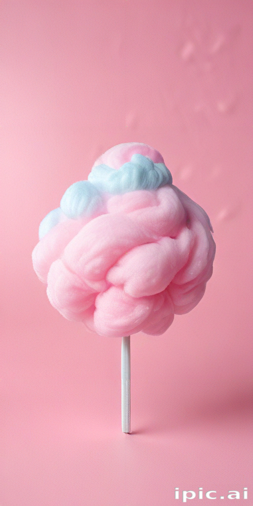 Deliciously Soft and Fluffy Cotton Candy on a Stick Against Pink Background