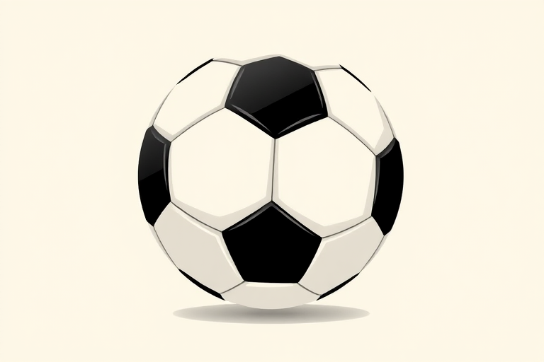 Create a highly detailed illustration of a classic black and white soccer ball on a plain background, using a DSLR camera with a 50mm lens, aperture set to f/1.8, ISO 100, and a slight overhead angle for depth.