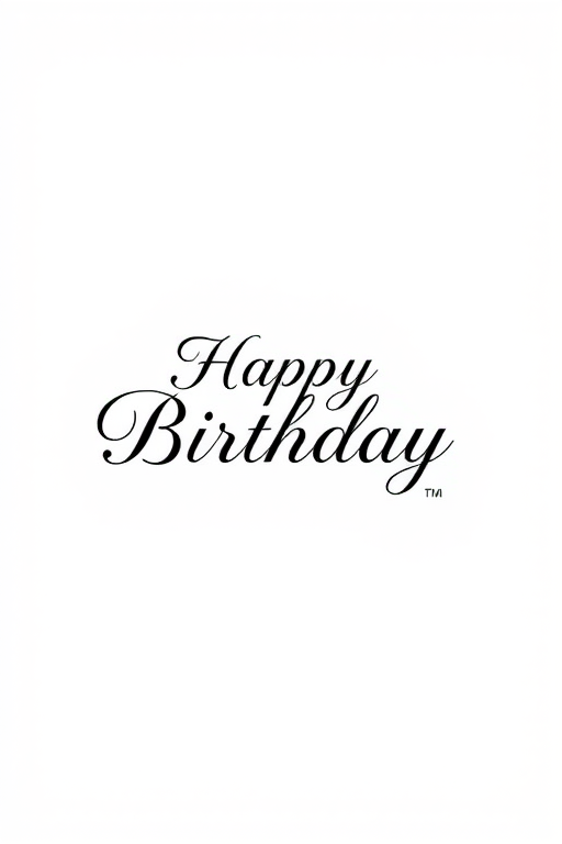 Create a minimalist design featuring the words Happy Birthday in elegant cursive typography on a plain white background.