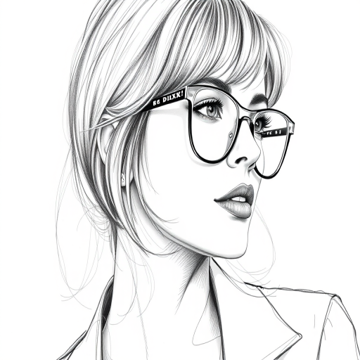 Beautiful Cameron Diaz, pencil sketch, portrait of beautiful woman 60s in glasses, hair style beatnik, outline, clear lines, fine lines, 8k