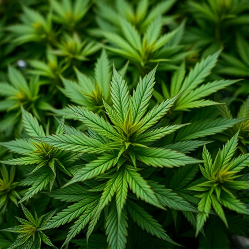 Close-up shot of vibrant green cannabis leaves densely packed, using a DSLR camera with a 50mm lens, aperture set to f/2.8, ISO 100, natural daylight, shallow depth of field for soft background blur.