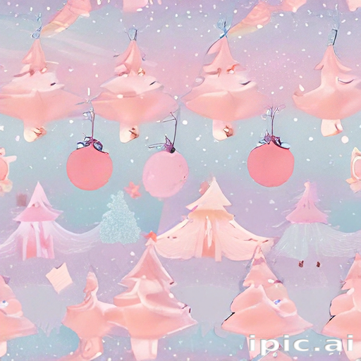 Whimsical Pink Christmas Trees and Ornaments Against a Dreamy Background