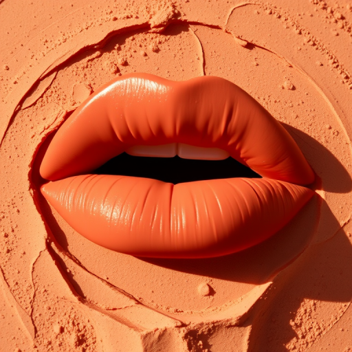 Matte terracotta lip powder "Desert Mirage" offering a lightweight, buildable formula with a soft-focus effect and long-lasting wear for a modern twist on classic earth tones