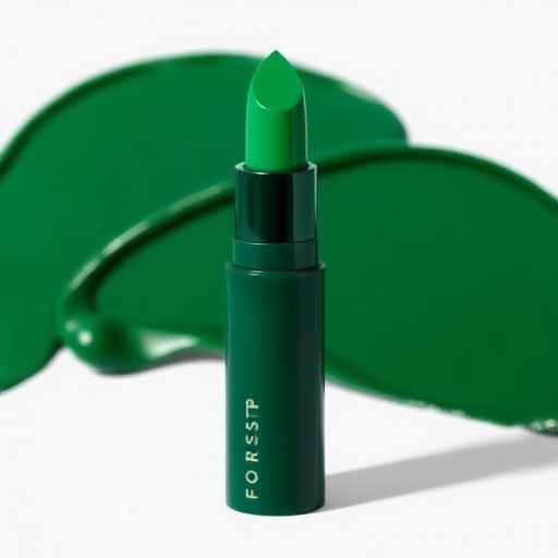Deep emerald green "Forest Whisper" liquid lipstick with a satin finish, boasting transfer-proof qualities and enriched with nourishing botanical extracts