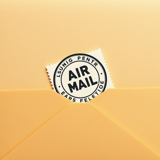 Create a realistic illustration of a slightly opened envelope with a clear air mail stamp, featuring a smooth metallic finish, shot with a DSLR camera at f/2.8 aperture, 50mm lens, natural lighting, top-down view, high resolution.