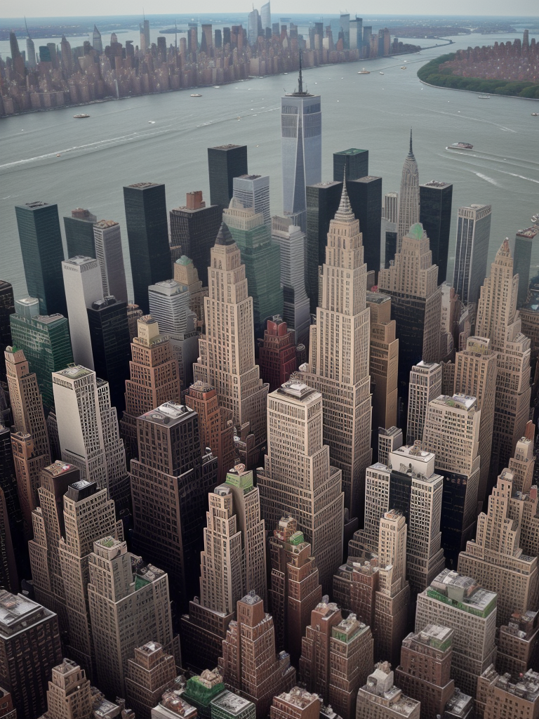 Aerial View of a Bustling Urban Skyline with Iconic Skyscrapers and ...