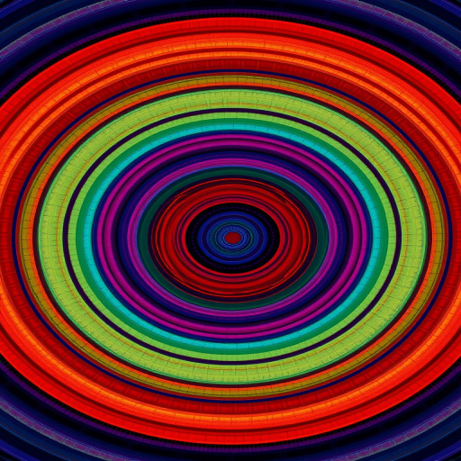Create a vibrant circular pattern with concentric lines in various colors, using a high-resolution digital camera, f/8 aperture, 1/60 shutter speed, ISO 100, wide-angle lens at 24mm, top-down view, high dynamic range for enhanced color saturation and detail.