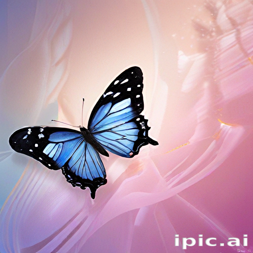 Elegant Blue Butterfly Gracefully Flying Against a Soft Pastel Background