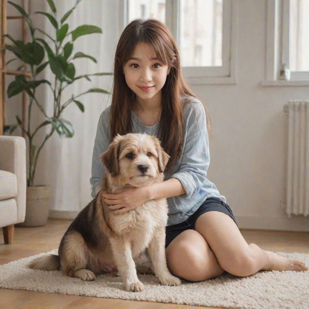 1girl, aug_flat,  flat, a cute dog.,long hair.<lora:flat-v2-000004:1>