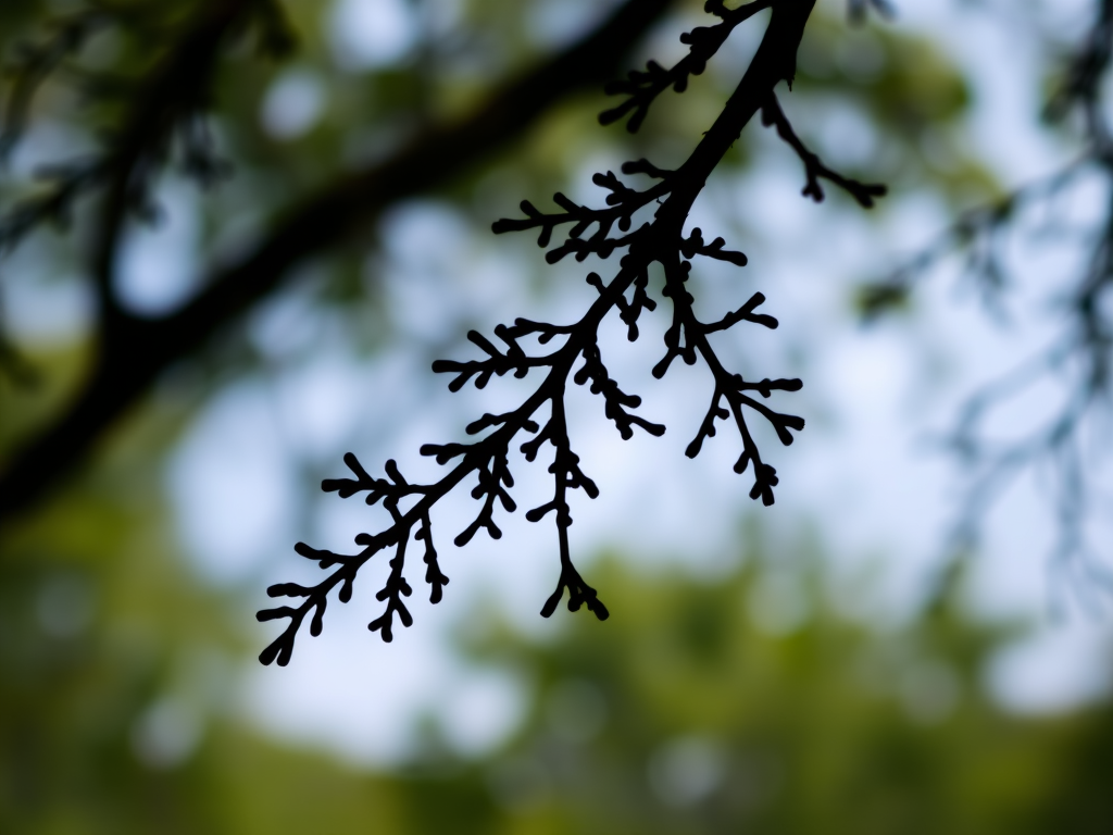 Create a high-resolution image of a simple black silhouette of a tree branch, use a 50mm lens, settings at f/2.8 for a shallow depth of field, ISO 200, shot from a low angle view, using a DSLR camera.