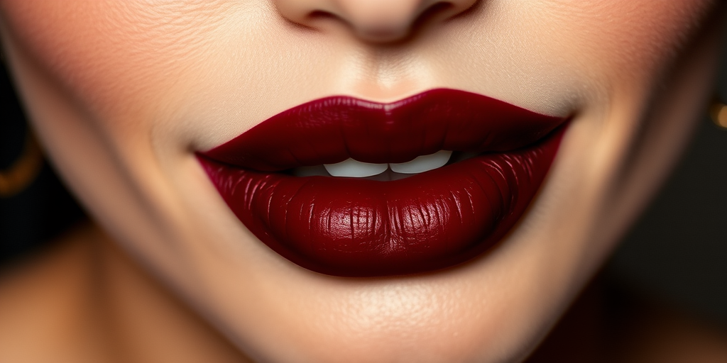 Matte burgundy lips exude sophistication in the "Vintage Vamp" look, boasting a rich, deep wine color that evokes classic Hollywood glamour, with precisely defined edges and a velvety texture that creates a bold statement, perfect for elegant evening affairs or dramatic photoshoots that demand attention and allure