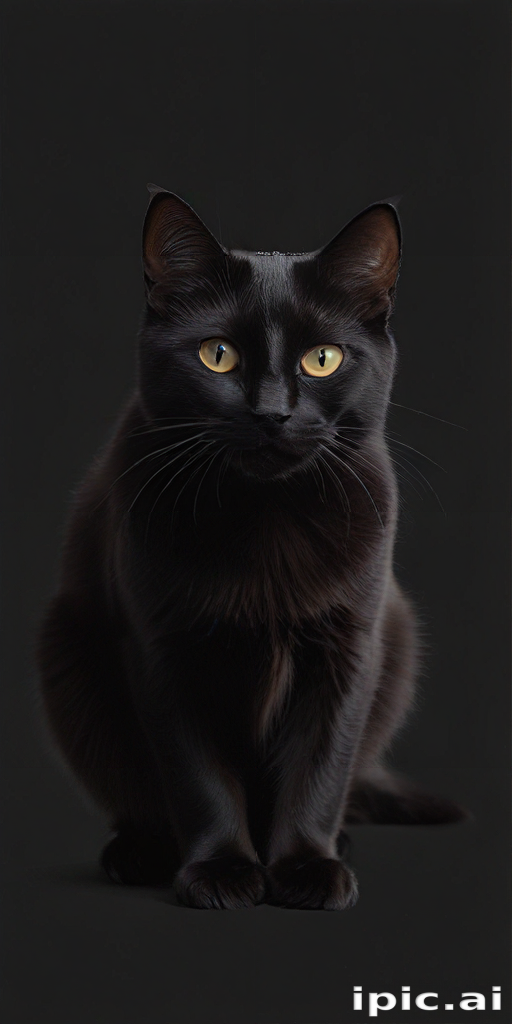 A Majestic Black Cat with Striking Golden Eyes Against a Dark Background