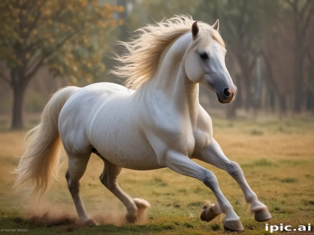 A Majestic White Horse Galloping Gracefully Through a Serene Meadow ...