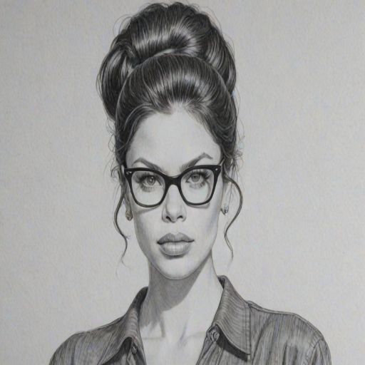 Pleasing Vanessa Ferlito, pencil sketch, portrait of Magnificent woman 1956s in glasses, hair style beatnik, outline, clear lines, fine lines, 8k