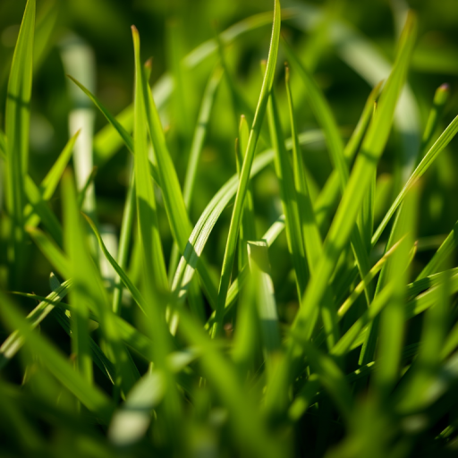 close-up shot of lush green grass with a shallow depth of field, ISO 100, f/2.8, 50mm lens, natural light, macro photography style, full-frame DSLR camera