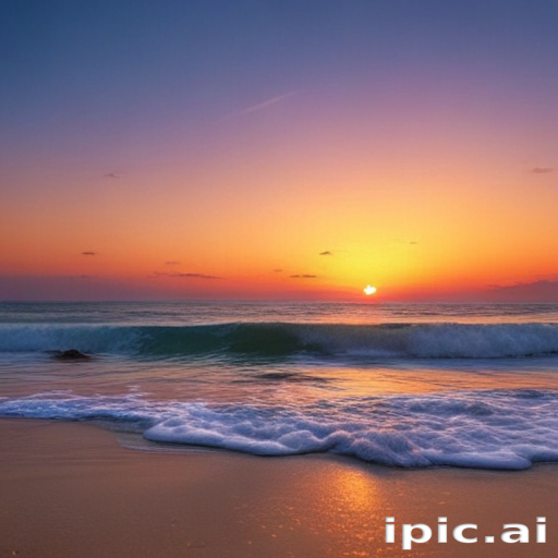 Serene Sunset Over Calm Ocean Waves on a Tranquil Beach