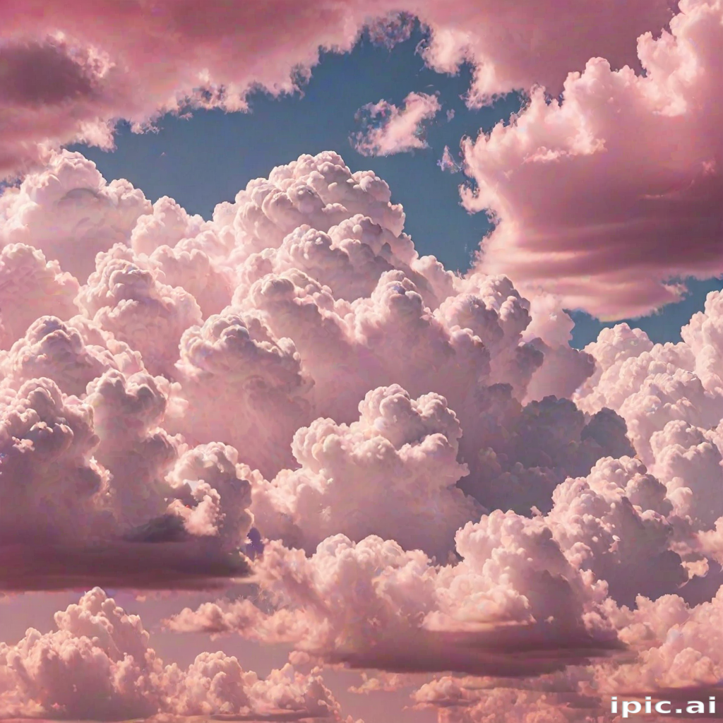 Soft Pink and White Clouds Floating Gracefully Under a Clear Blue Sky