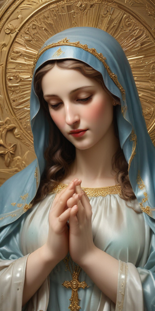 Serene Portrait of the Virgin Mary with Praying Hands and Soft Expression