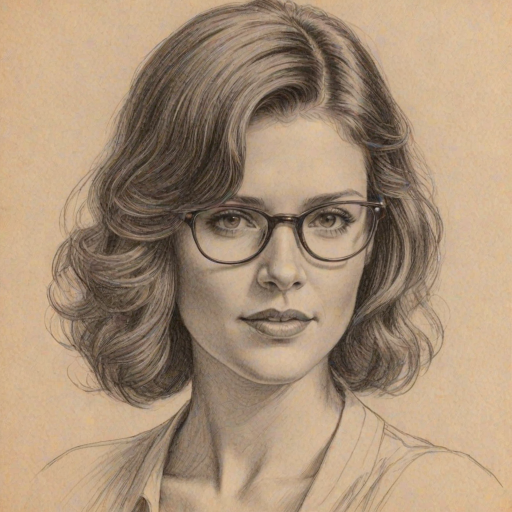 Beauteous Sarah Lancaster, pencil sketch, portrait of Splendid woman 1922s in glasses, hair style beatnik, outline, clear lines, fine lines, 8k