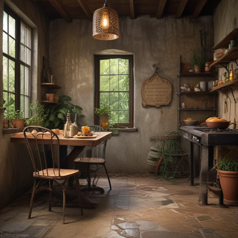 Charming Rustic Kitchen with Cozy Atmosphere and Lush Greenery Decor