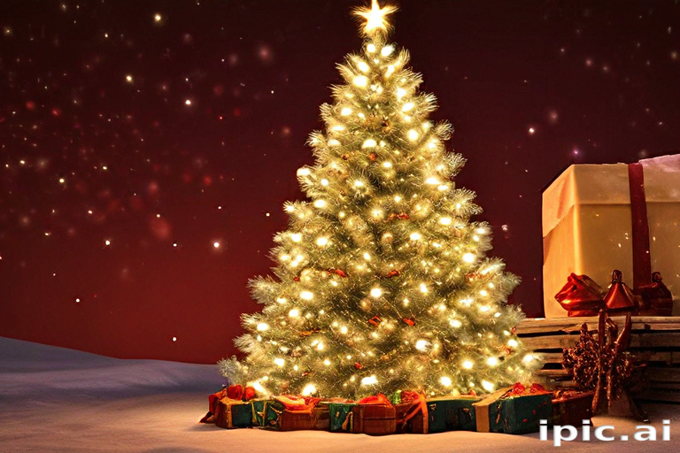 Festively Decorated Christmas Tree with Lights and Colorful Presents ...