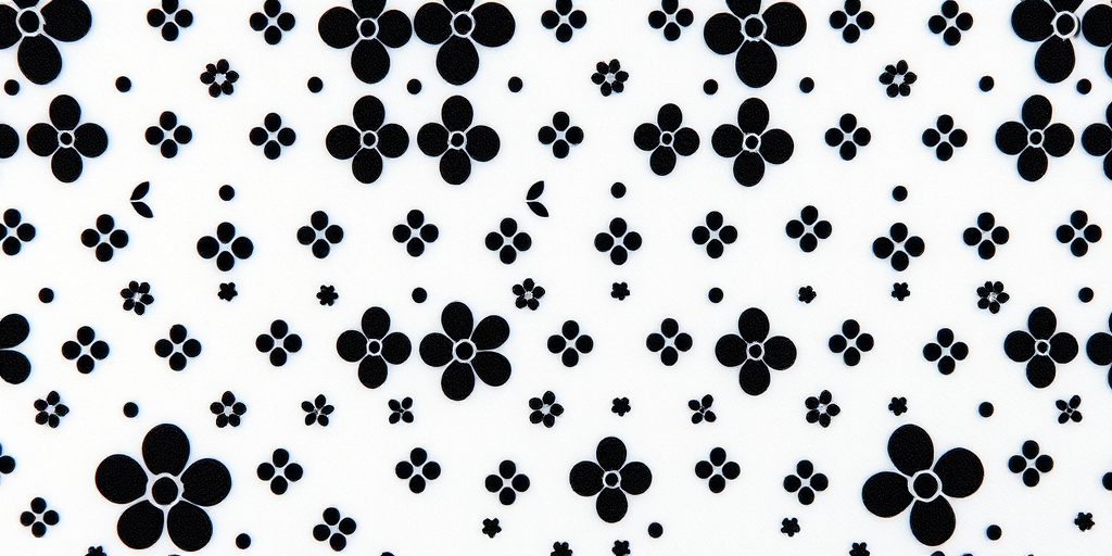Regenerate a high-resolution seamless pattern of small black floral shapes on a white background, shot with a Canon EOS R5 at f/8, ISO 100, 50mm lens, using macro photography for detailed texture and symmetry.