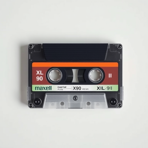 high-resolution image of a Maxell XL II 90 cassette tape on a plain background, 50mm lens, f/2.8 aperture, ISO 100, natural lighting, top-down view