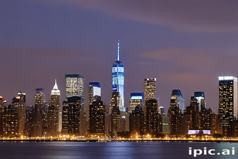 Stunning Night View of a Modern City Skyline Illuminated by Lights