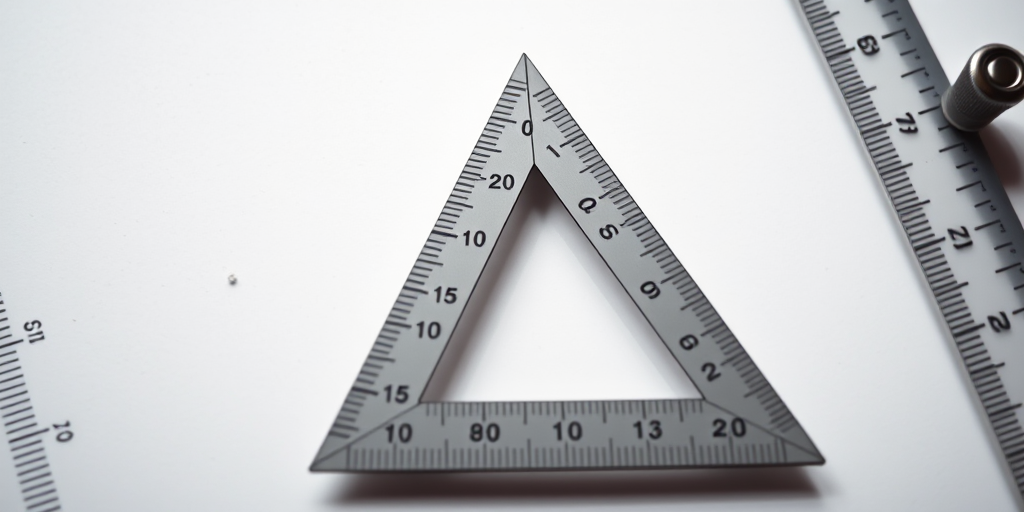 highly detailed image of a triangular scale and protractor with grid lines, macro lens, aperture f/2.8, ISO 100, 50mm lens, soft lighting, shot from a top-down perspective
