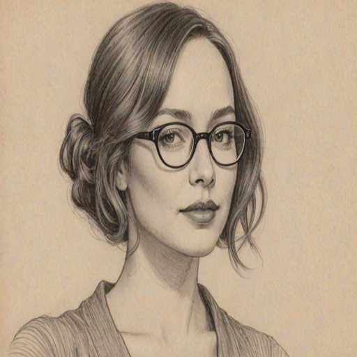 Delightful Courtney Ford, pencil sketch, portrait of Exquisite woman 1923s in glasses, hair style beatnik, outline, clear lines, fine lines, 8k