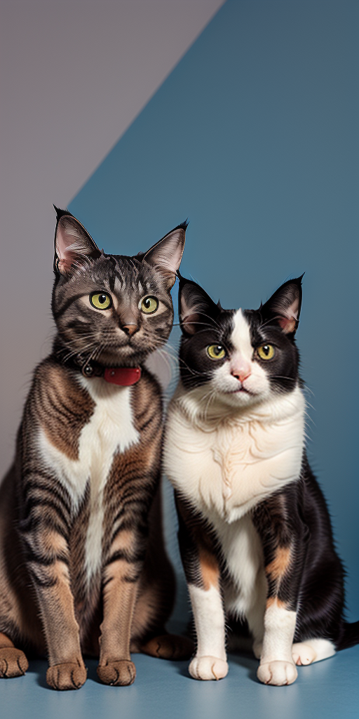 Two Adorable Cats Posing Together Against a Colorful Background