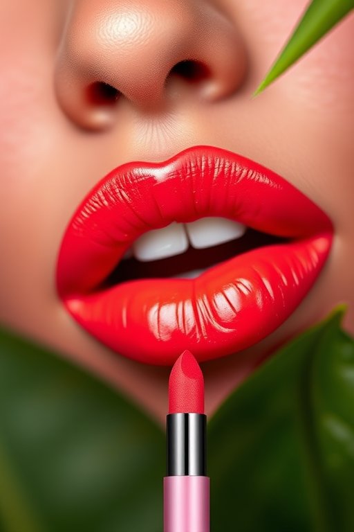 Exotic "Tropical Sunset" ombré lip color gradient from coral to magenta, innovative dual-ended applicator for effortless blending, creating dimensional looks