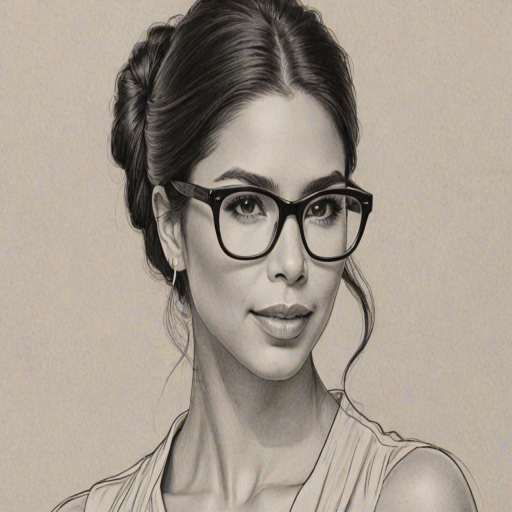 Pleasing Roselyn Sanchez, pencil sketch, portrait of Elegant woman 1922s in glasses, hair style beatnik, outline, clear lines, fine lines, 8k