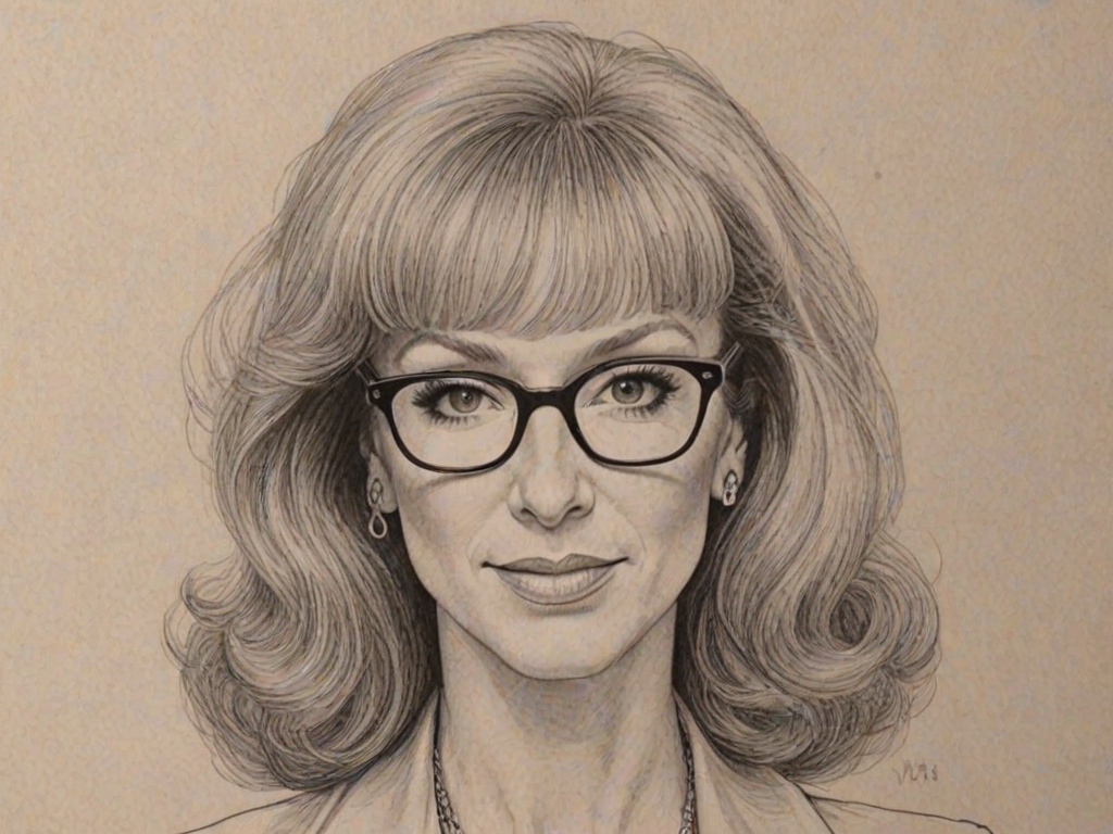 Stunning Kathy Griffin, pencil sketch, portrait of Beauteous woman 1943s in glasses, hair style beatnik, outline, clear lines, fine lines, 8k