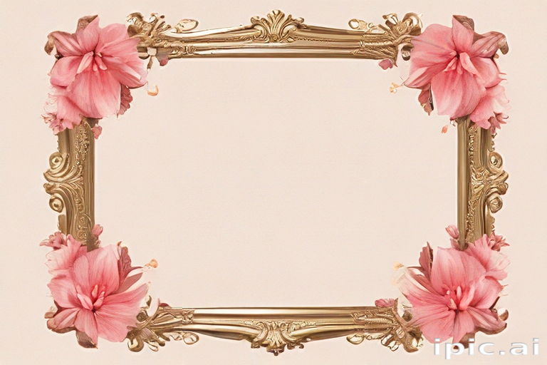 Elegant Floral Frame Design with Soft Pink Flowers and Gold Accents