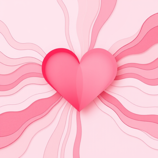 create an abstract illustration of a heart at the center, surrounded by wavy lines radiating outward in varying shades of pink, use a soft pastel background, shot with a DSLR camera, aperture f/2.8, ISO 100, 50mm lens, in natural light for optimal color saturation and clarity