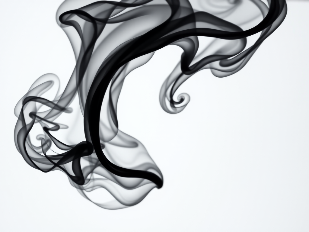 Create an abstract black smoke swirl design with a transparent background, 50mm lens, f/2.8 aperture, ISO 100, and natural lighting.