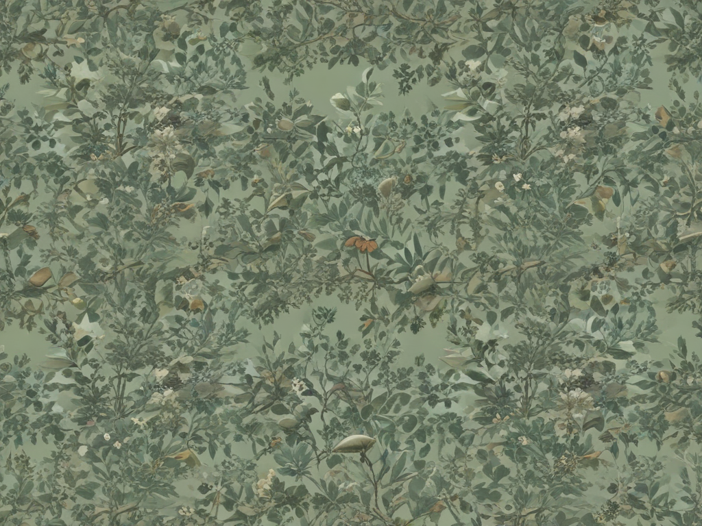 Elegant Botanical Wallpaper Featuring Lush Greenery and Delicate Floral ...