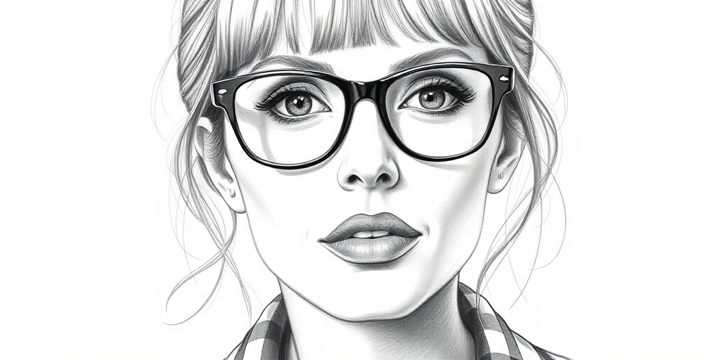 Beautiful Cate Blanchett, pencil sketch, portrait of beautiful woman 60s in glasses, hair style beatnik, outline, clear lines, fine lines, 8k