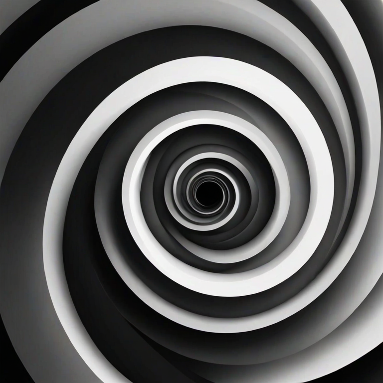 Create an abstract black and white illustration of a spiral shape with a smooth gradient transition.